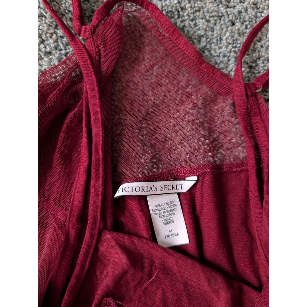Victoria's Secret Burgundy Mesh Trim‎ Chemise Nightgown Adjustable Straps Medium - Picture 2 of 4